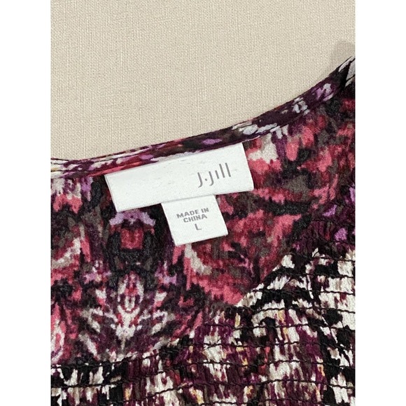 J Jill Women's Top Size Large Paisley Black Purple Tunic Keyhole Back LS - Picture 3 of 6